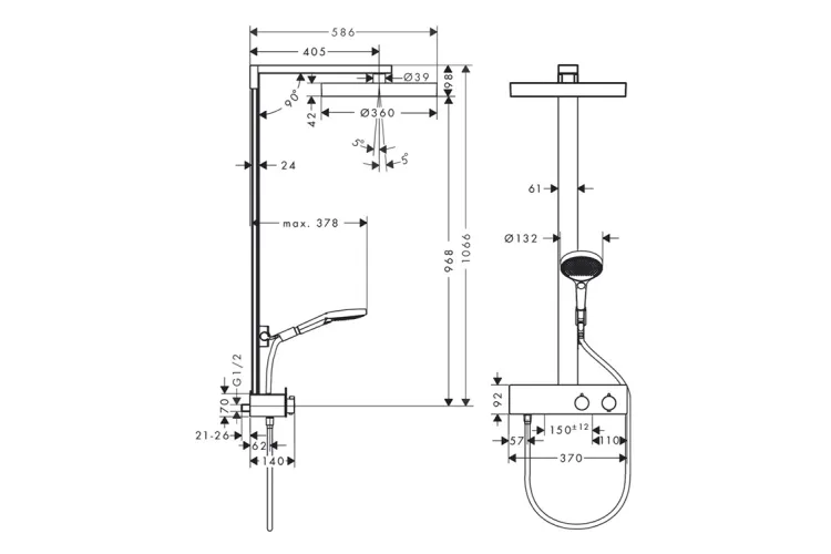 Душова система Rainfinity Showerpipe 360 1jet з термостатом ShowerTablet 350, Matt White (26853700) зображення 7