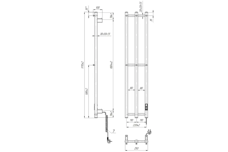 Рушникосушка ЕЛЕКТРИЧНА HF Slim 1170х250 приховане підключення, білий мат image 4