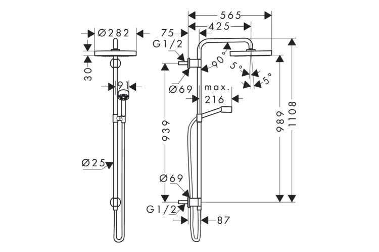 Душова система Axor One Showerpipe 280 1jet прихованого монтажу, Matt White (48790700) зображення 2