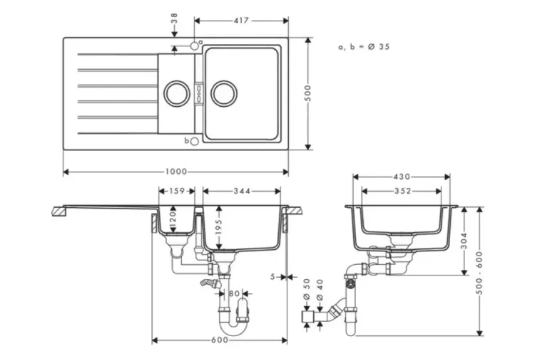 Кухонна мийка S520-F530 1000х500 на дві чаші з полицею Graphiteblack (43357170) image 4