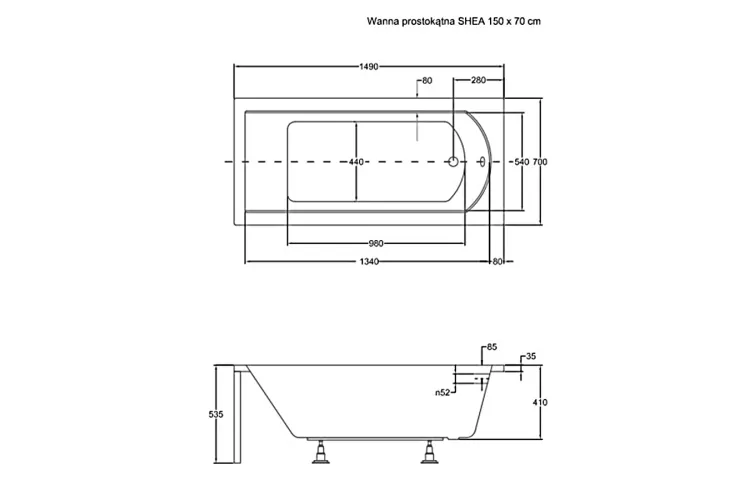 Ванна акрилова SHEA 150х70 (соло) без ніг зображення 5