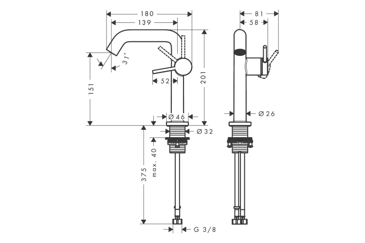 Змішувач Tecturis S 150 Fine CoolStart для умивальника без донного клапана, Matt White (73341700) image 3