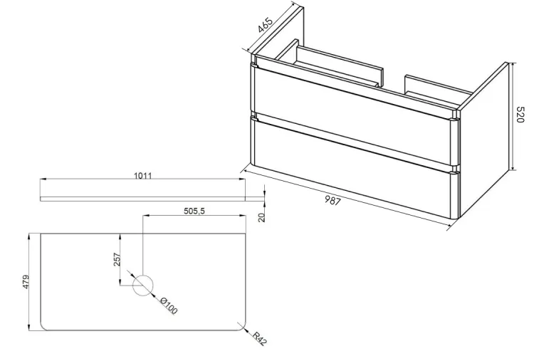 Тумба АКЦЕНТ 100 см зі стільницею (консольна) біла зображення 6