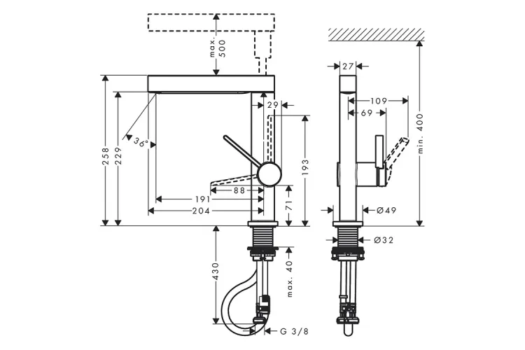 Змішувач Finoris 230 для умивальника з поворотним висувним носиком 2JET і донним клапаном push-open, Brushed Black Chrome (76063340) зображення 2