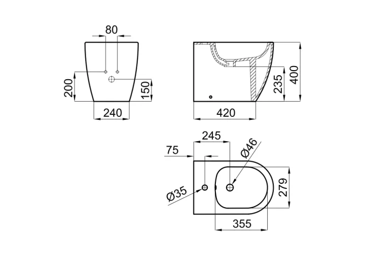 ACRO COMPACT, Біде підлогове 54 см, з кріпленням, white (100344613) image 3