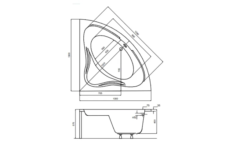 Ванна акрилова MIA 130x130 (соло) без ніг зображення 3