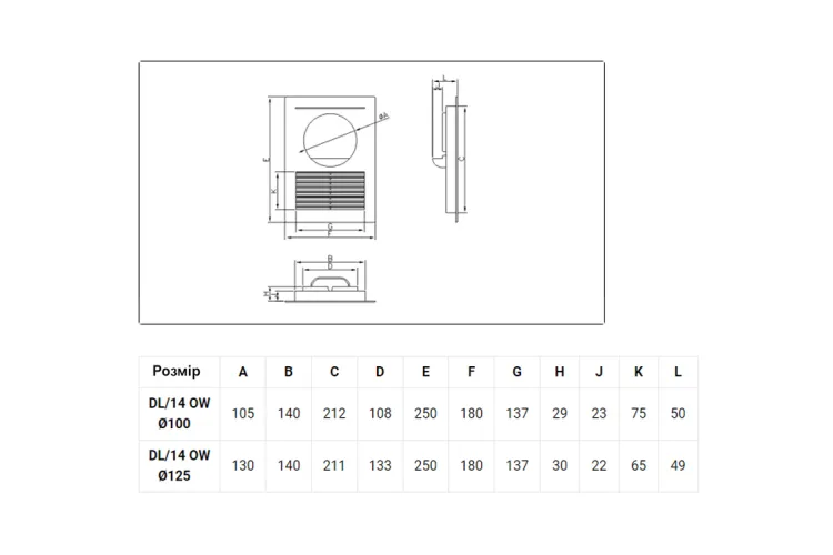 Вентиляційна решітка D/14 OW D100 зображення 2