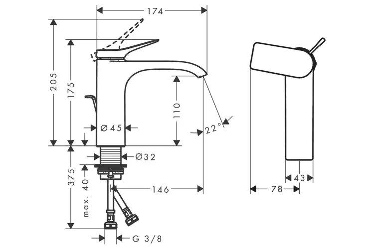 Змішувач Vivenis 110 Coolstart для умивальника з донним клапаном pop-up, Matt Black (75023670) зображення 5