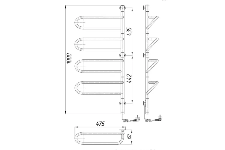 Рушникосушка Електра-I 1000х475/150 TR ліве і праве підключення зображення 2