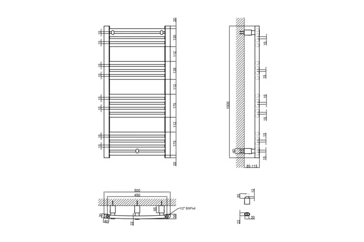 QT Evia (SIL) P18 Рушникосушка EVIA 1000х500 HY  image 2