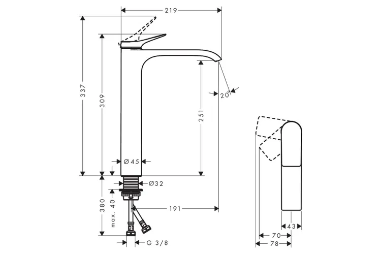 Змішувач Vivenis 250 CoolStart для умивальника без д/к, Brushed Bronze (75045140) зображення 4