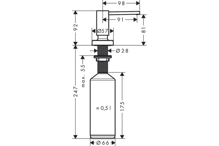 Дозатор кухонний A51 для миючого засобу 500 ml врізний Stainless Steel Finish (40448800) зображення 5