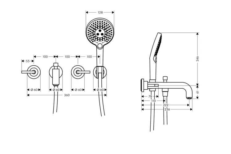 Змішувач Axor Citterio 222 Lever для ванни врізний зі стіни на 3 отвори, Chrome 39448000 зображення 2