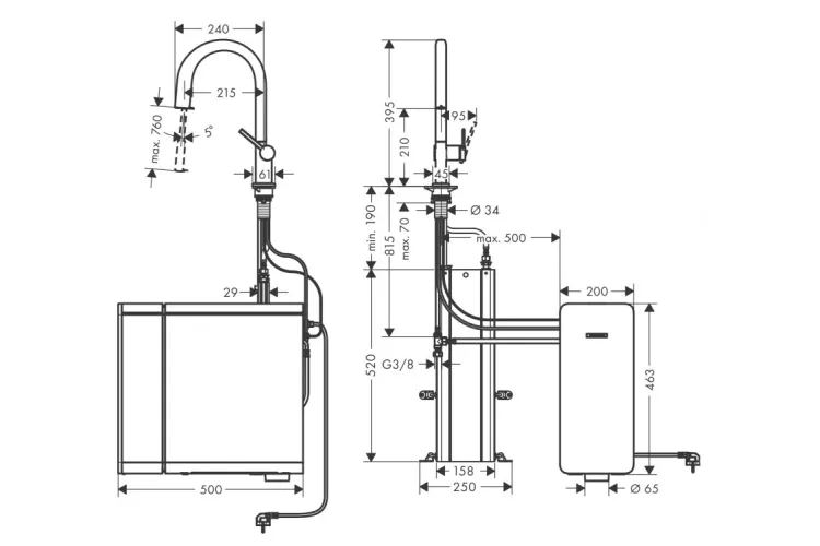 Змішувач Aqittura M91 SodaSystem 210, 1jet, pull-out, Sbox, кухонний сет, Stainless Steel (76836800) image 2