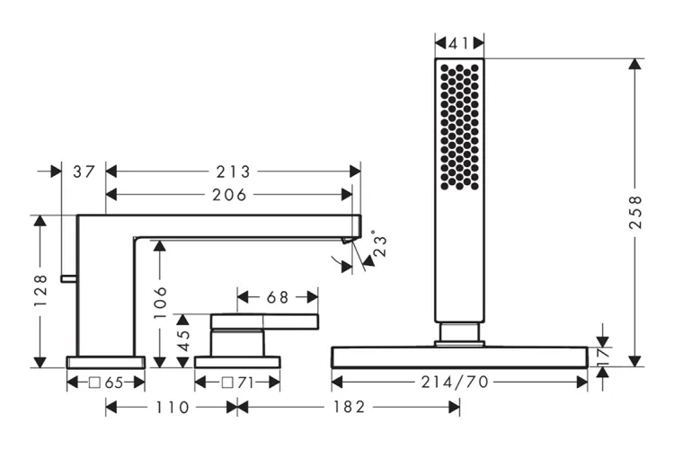 Змішувач Tecturis E врізний на край ванни 3 отв з sBox, Stainless Steel Optic (73443800) зображення 2