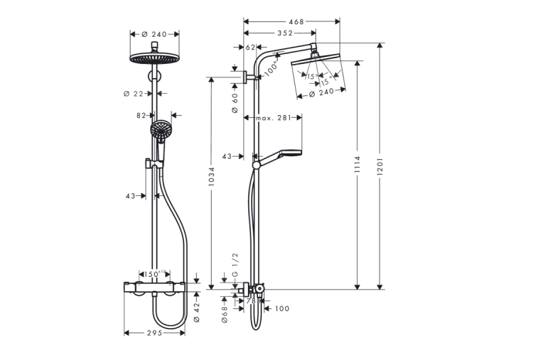 Душова система Crometta S Showerpipe 240 1jet з термостатом (27267000) зображення 4