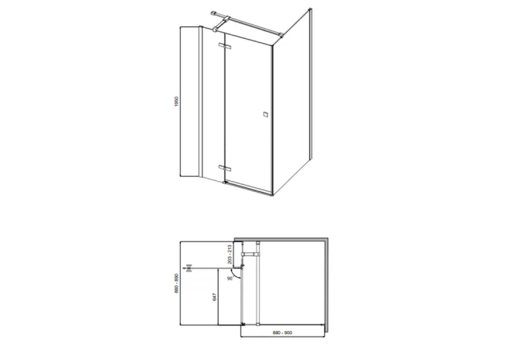 Кабіна квадратна PIXA 90x90x195 ліва, скло прозоре, профіль хром зображення 3