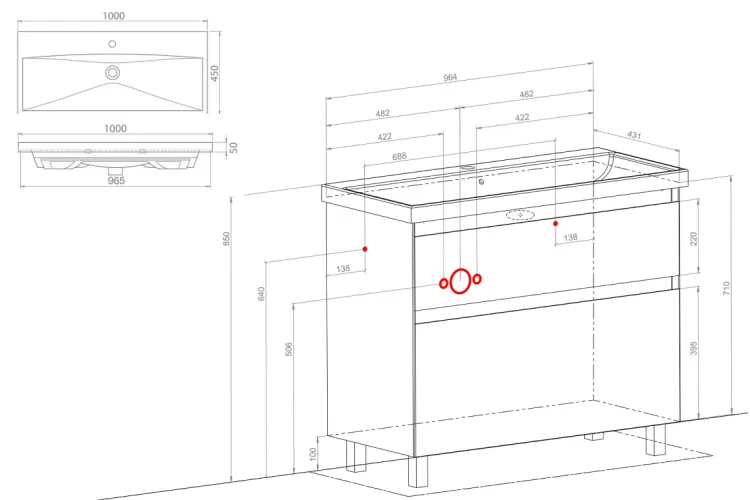 Тумба ЕЛІТ 100 см з умивальником Еліт, графіт глянець (підлогова) зображення 7