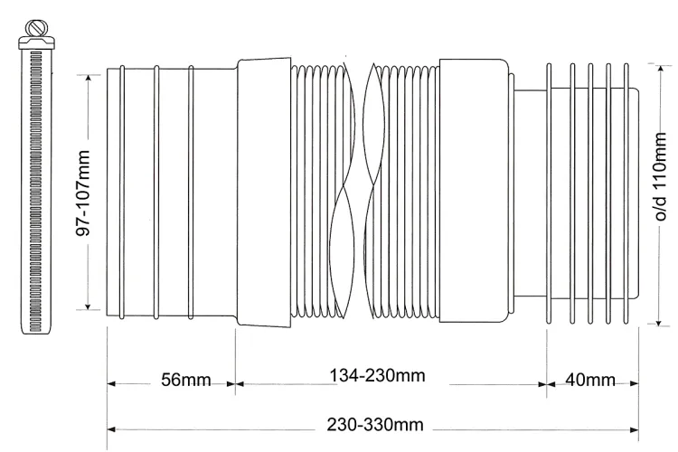 Гнучке пластикове з'єднання розтяжне L260-420 mm 110 mm без фланцевої прокладки з металевим хомутом WC-F23RJ зображення 2