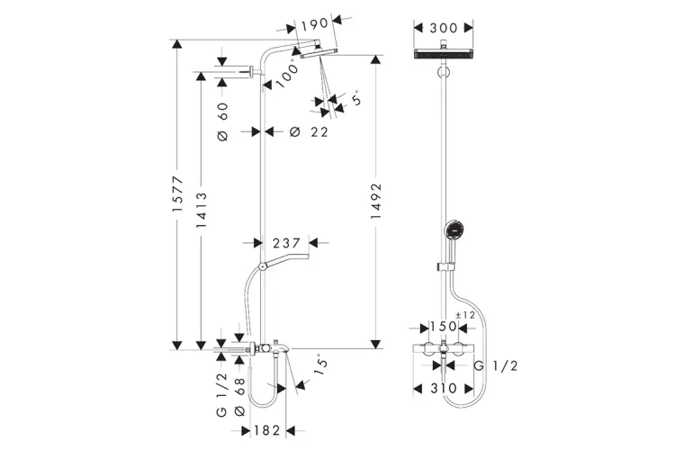 Душова система Activera Q 290/180 1jet EcoSmart Ecostat Fine з термостатом для ванни, Chrome (28753000) зображення 3