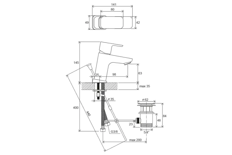 Змішувач для умивальника з донним клапаном 10° TD 011.00 (X070063) image 4