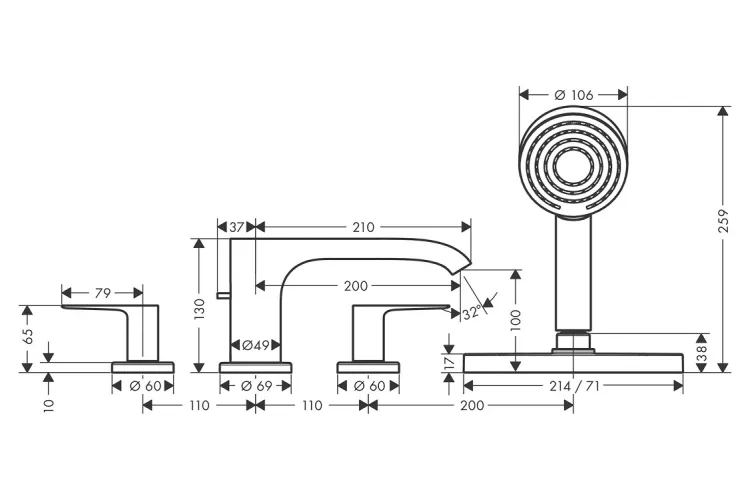 Змішувач Vivenis врізний на край ванни 4 отв з sBox, Brushed Bronze (75444140) image 2