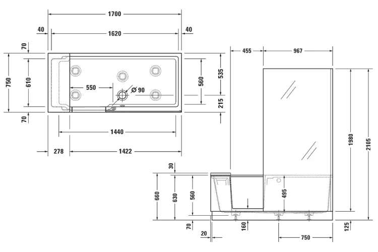 SHOWER+BATH Ванна з душовою шторкою праворуч 170x75 см White Matt (700455000000000) зображення 7
