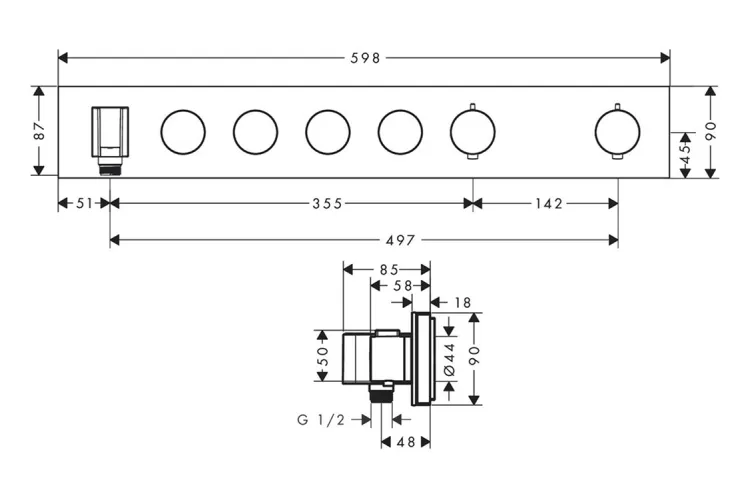 Термостат для 4-х споживачів, Axor Select, прихований монтаж, Stainless Steel Optic 18357800 image 2
