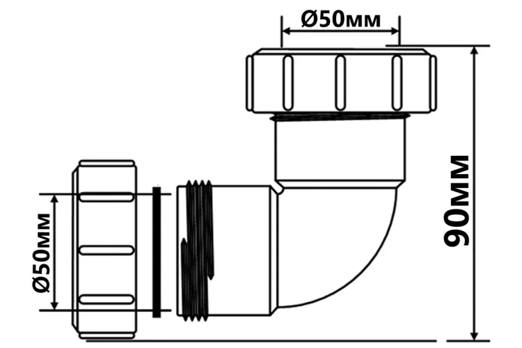 Коліно пластикове 90° ∅50 з гайками, 50A-WH image 2