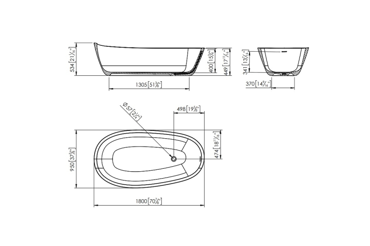 Ванна ALMOND KRION 180х95 на 315 л з переливом Click-clack KRION та сифоном (100077261)  image 2