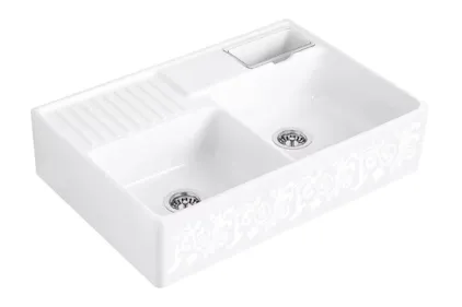 DOUBLE-BOWL SINK Кухонна мийка з двома чашами 89,5x63x22 без отвору (632391KT) Decor White Pearl