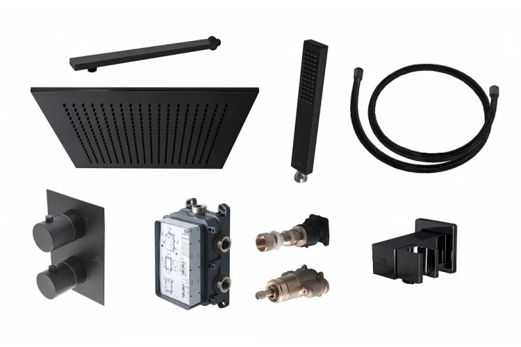 KITS BLACK SQUARE SHOWER комплект для душу з верхнім душем NEPTUNE SLIM 30х30, чорний (100275132) зображення 1