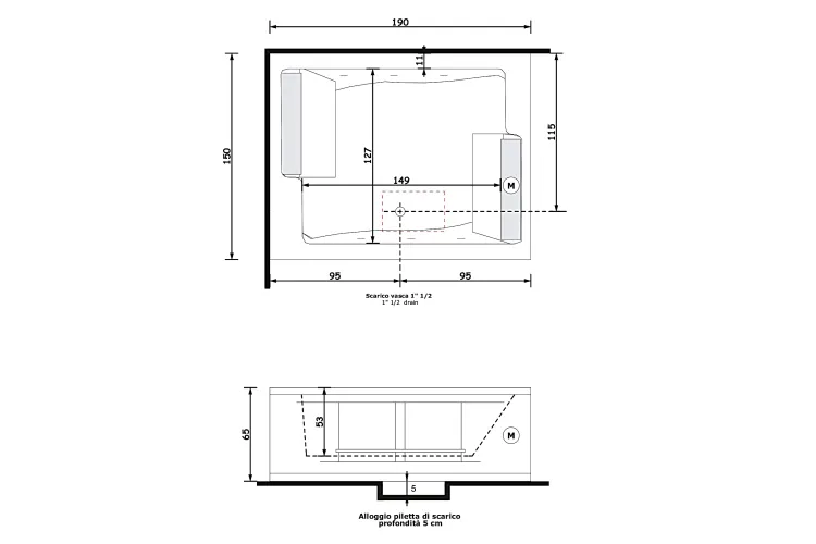 Ванна гідромасажна BIS 190X150X65 WHIRLPOOL, AIRPOOL, DIGITAL SYSTEM, DISINFECTION AND REMOTE CONTROL (V529Q) зображення 4