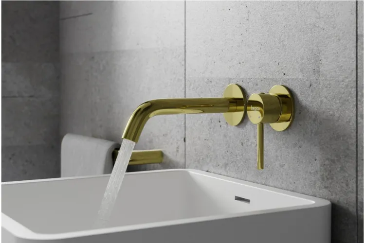 Змішувач до умивальника зі стіни VEO яскраве золото зображення 2