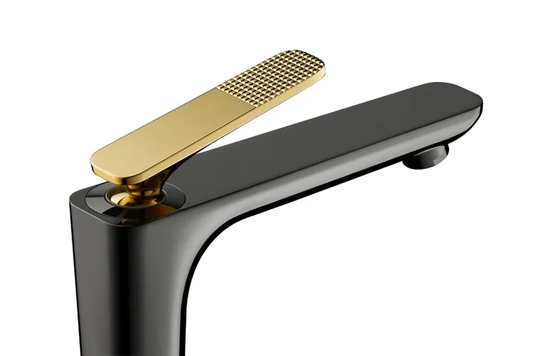 Змішувач Axor Citterio C 125 Cubic cut CoolStart для умивальника Polished Black Chrome + Polished Gold Optic (49041330+990) зображення 2