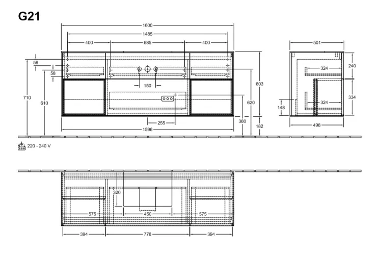 FINION Тумба під умивальник 1600x603x501 Glass Black, Walnut Veneer, поличка White Mat + 4 LED (G212MTGN) зображення 4