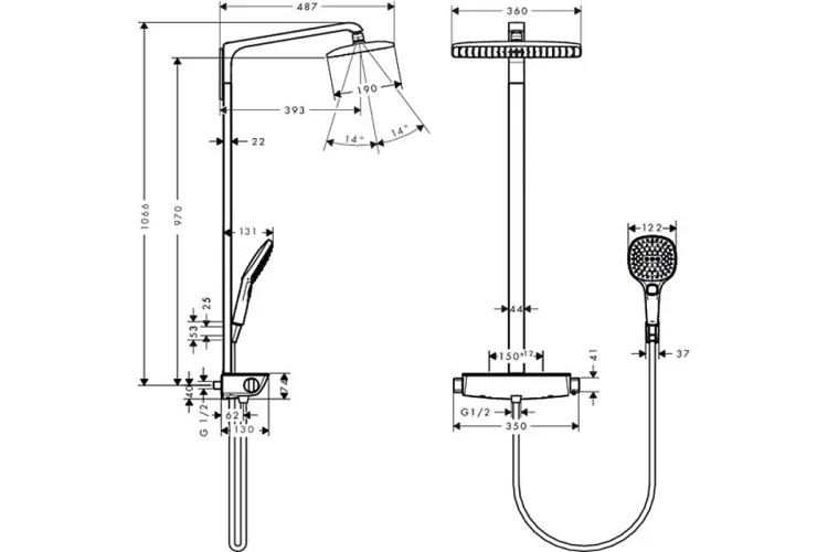 Душова система Raindance E Showerpipe 360 з термостатом (27112400) White/Chrome зображення 4