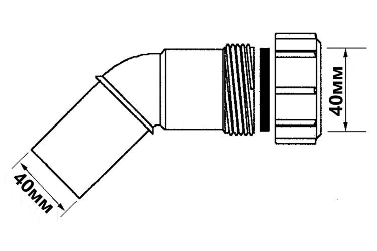 Коліно пластикове 45° ∅40 з гайкою 40D-WH зображення 2