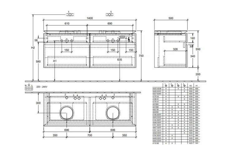 LEGATO Шафка під два умивальники 140х55х50 Arizona Oak (B59200VH) зображення 7