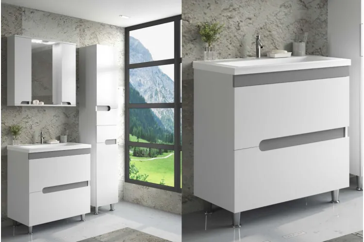 Тумба ВЕРОНА сіра + УМИВАЛЬНИК ГЛОРІЯ 90 з 2-ма шухлядами на ніжках зображення 5