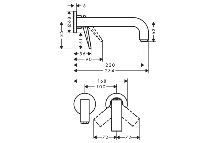 Змішувач Axor Citterio 220 Lever для умивальника зі стіни, Polished Black Chrome 39121330 image 2