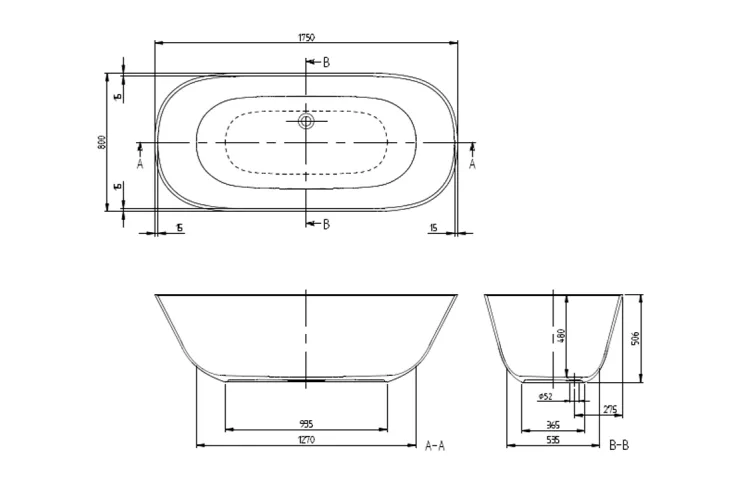 THEANO Duo Ванна вільностояча 175x80 Quaryl (UBQ175ANH7F200V-01) зображення 6