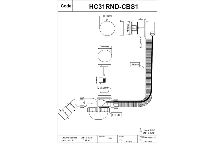 Сифон для ванни (автомат) 40/50 HС31RND-CBS1 (хромований) зображення 2