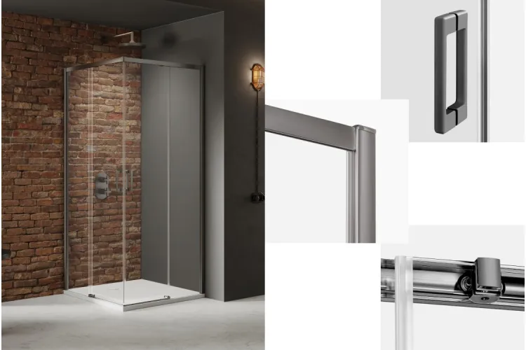 Душова кабіна квадратна PRIME 2D GUNMETAL BRUSHED 90x90x200 скло clear ACTIVE SHIELD 6мм image 1