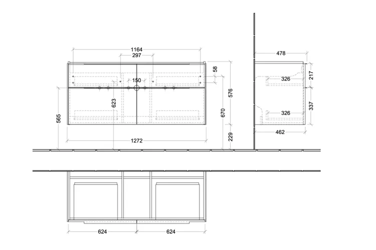 SUBWAY 3.0 Тумба під умивальник 127,2x57,6x47,8 см Brilliant White ручки glossy aluminium (C60200VE) image 5