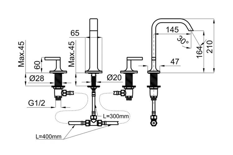 MENORCA, Змішувач для умивальника на 3 отвори, brushed gold (100377791) image 2