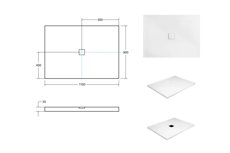 Піддон прямокутний NOX Ultraslim 110x90x3.5 + сифон image 3