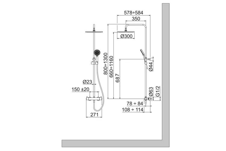 TEC ROUND, Душова система з термостатом, chrome (100220170)  зображення 4
