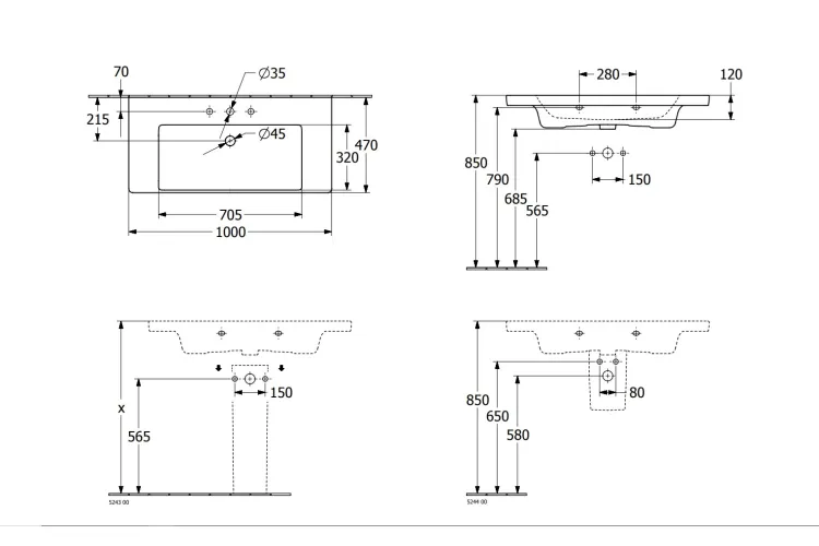 SUBWAY 3.0 Умивальник 1000x470 мм без переливу (4A70A2RW) Stone White CeramicPlus зображення 4