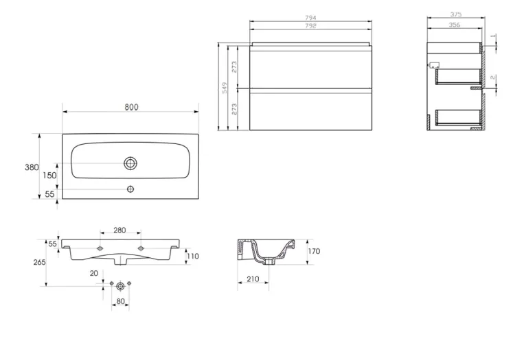 Шафка SLIM +  умивальник MODUO 80 см біла СЕТ В06 UA зображення 2